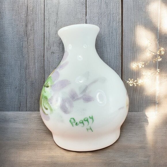 Antique Hand Painted Porcelain Bud Vase Miniature Vase Artist Signed Flower VTG - Picture 2 of 12